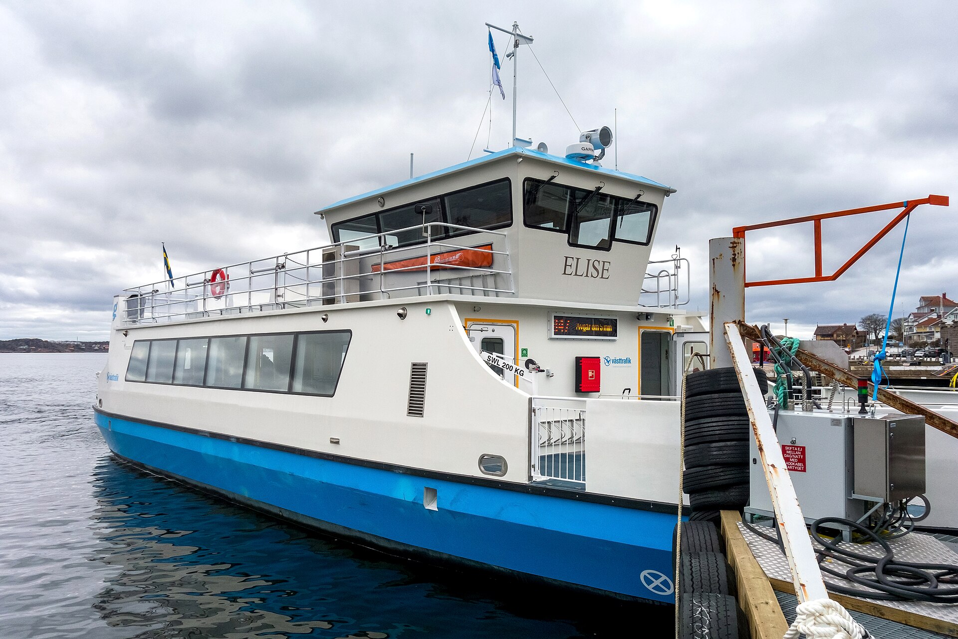 Electric ferry Elise, operated by Västtrafik in the North Harbor, Lysekil, Sweden. The ferry was built in 2023
