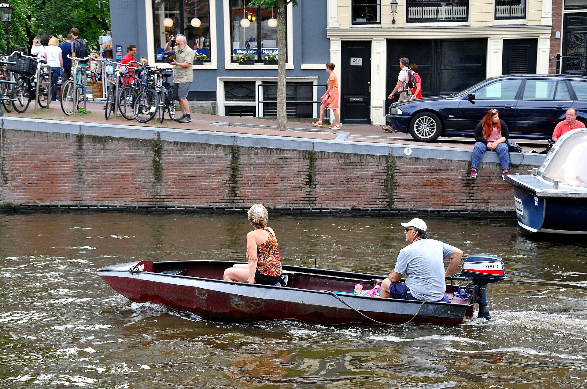 Boats on the Prinsengracht canal in Amsterdam